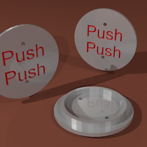 A set of our own 3D-printable push-latch parts, rendered from the model files