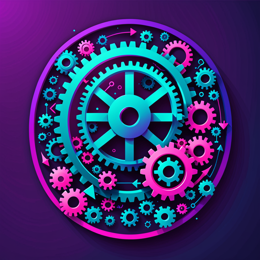 abstract flat vector illustration of open-source software, floating rounded term