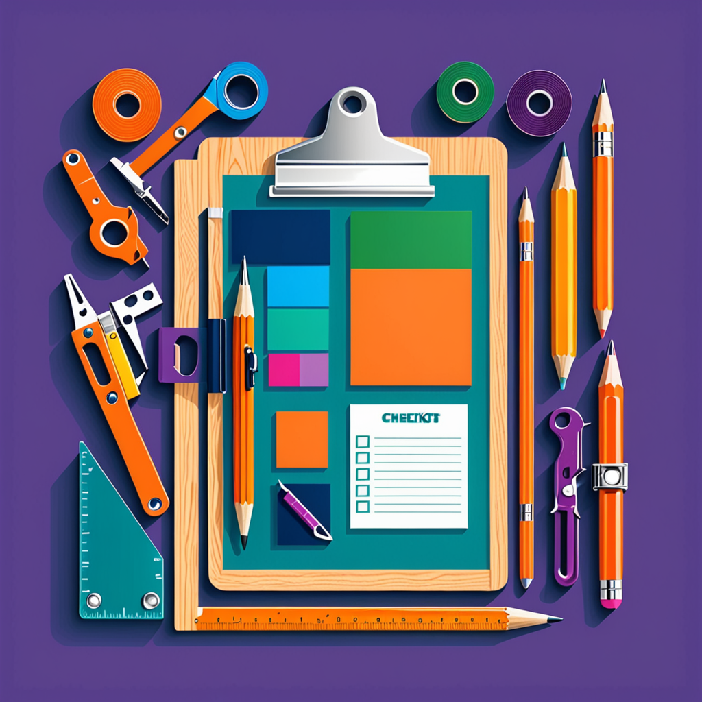 abstract flat vector illustration of a carpentry estimate, a clipboard with a ch