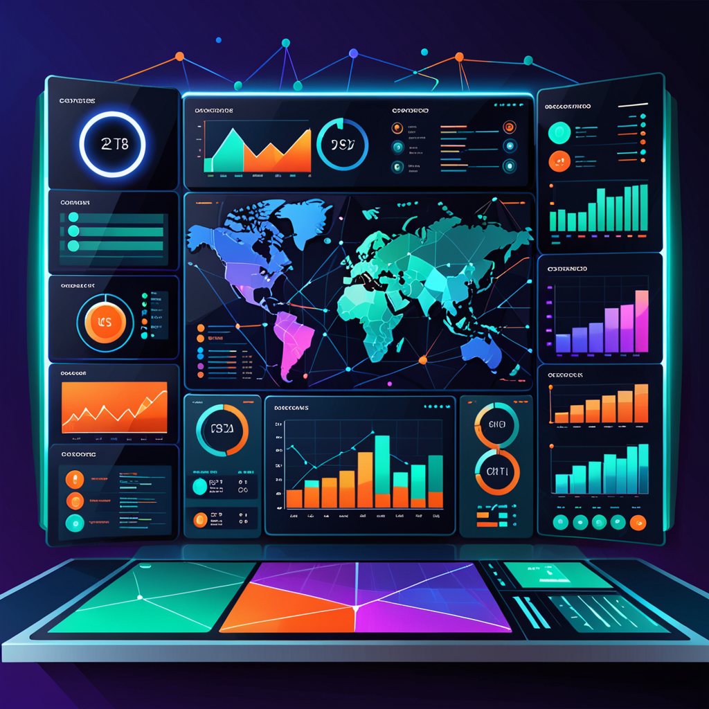 abstract flat vector illustration of a software control center dashboard, glowin