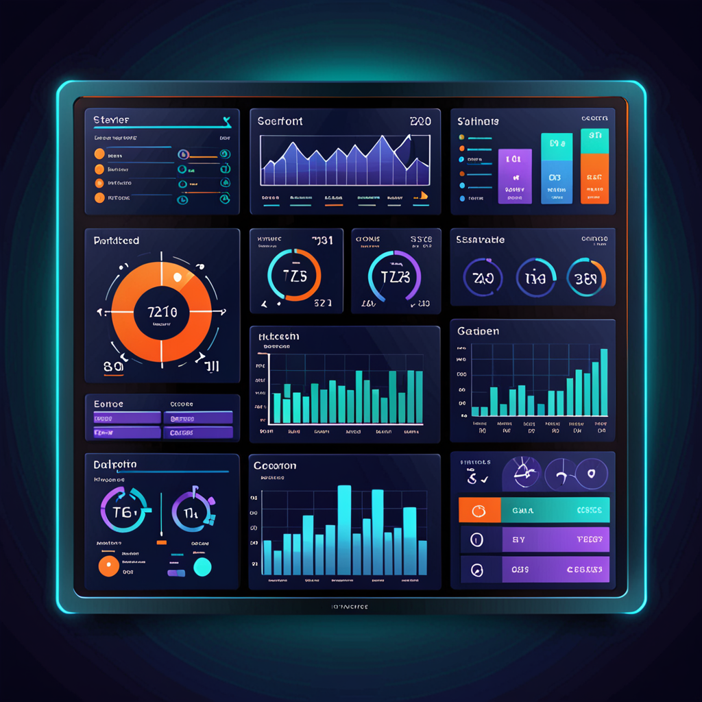 flat vector illustration of a software control-center dashboard with glowing pan