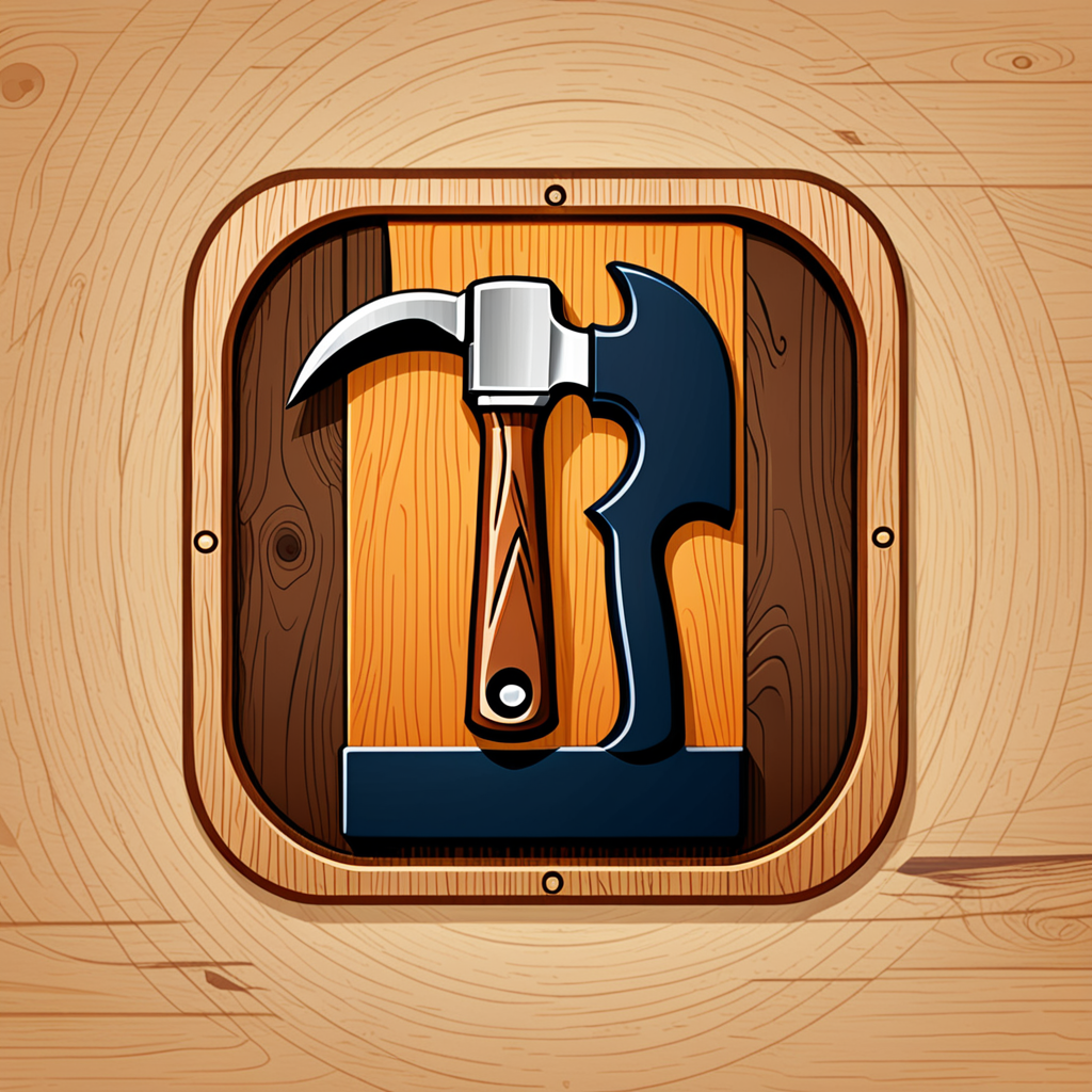 app icon, flat vector logo mark, a bold carpenter's claw hammer crossed with a w