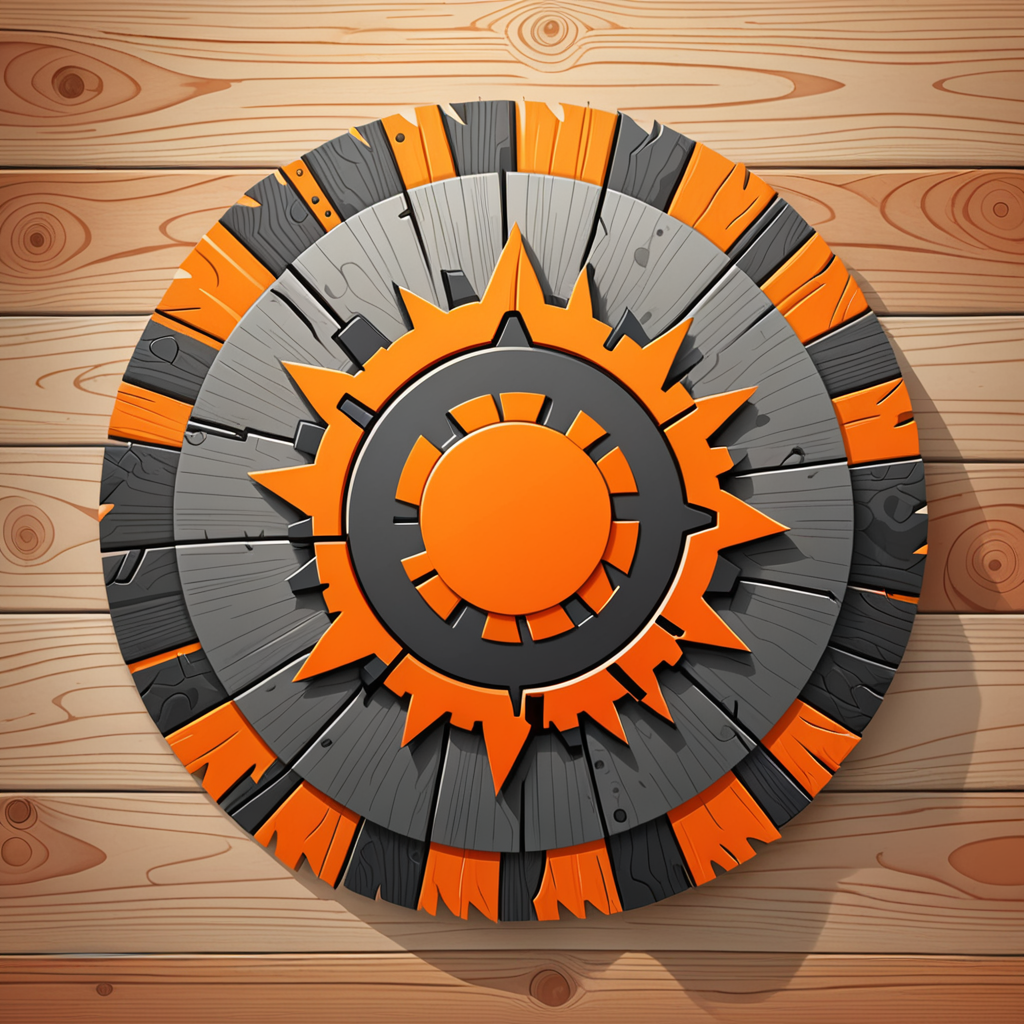 app icon, flat vector logo, a stylized circular saw blade forming a sunburst ove