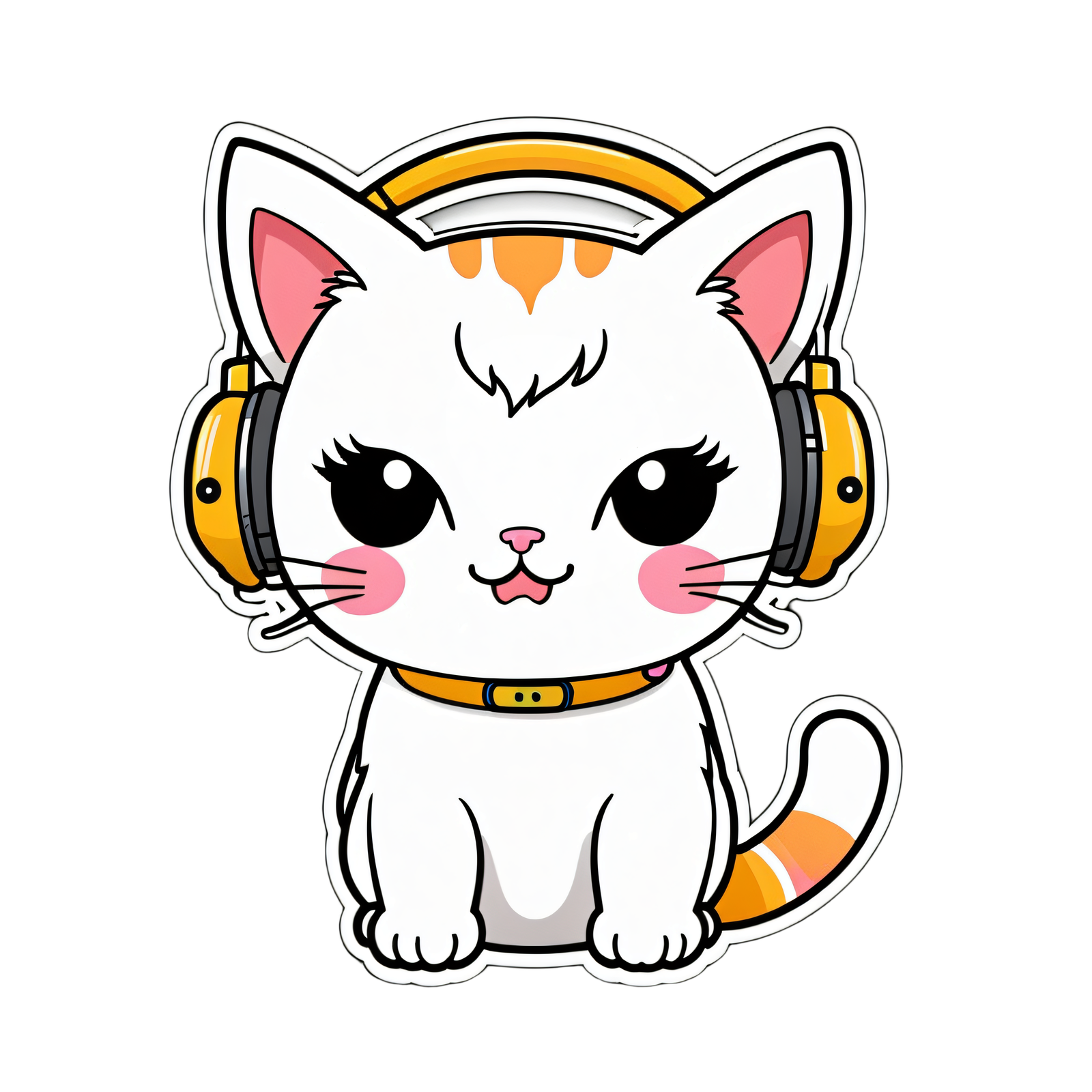 a cute kawaii cat wearing headphones, sticker st