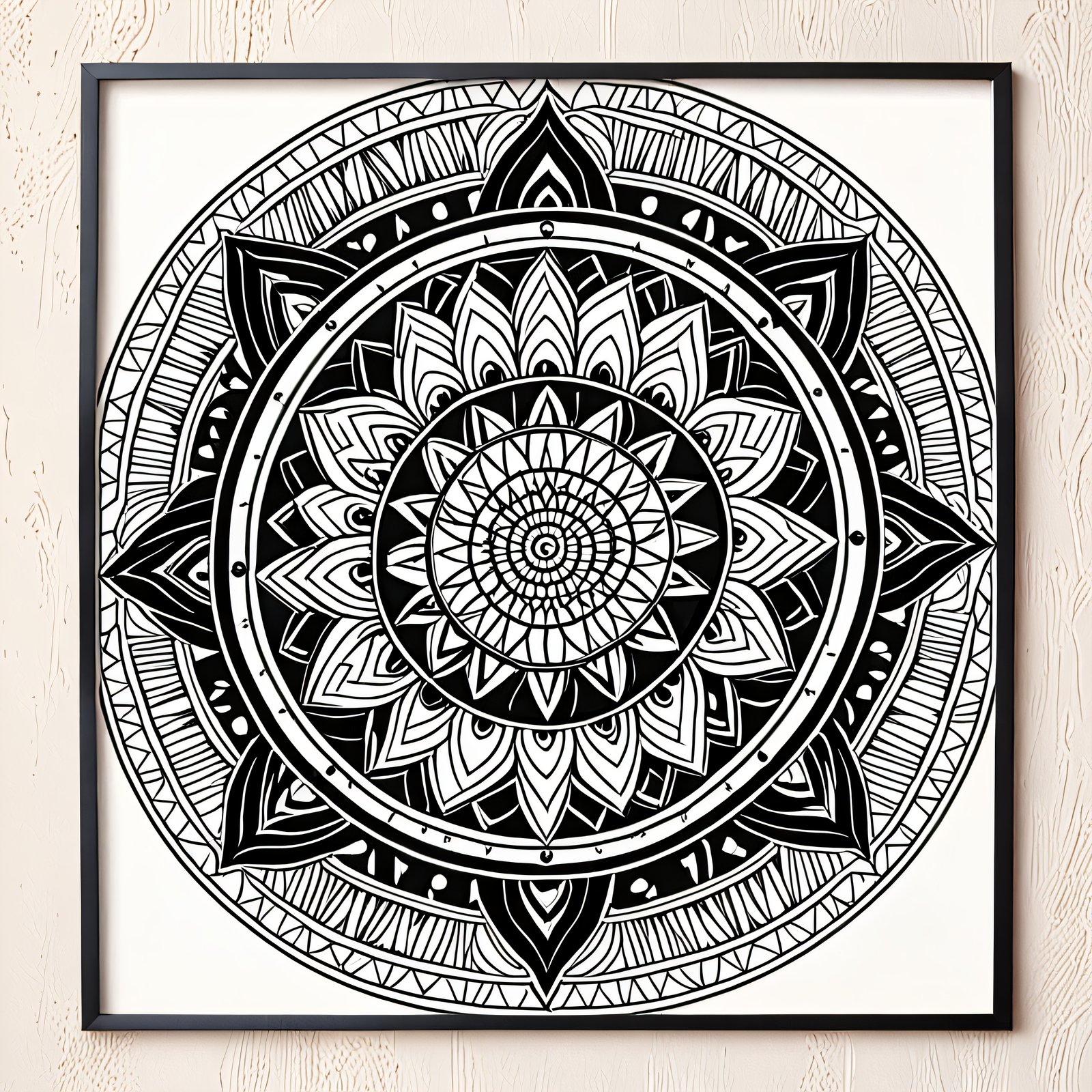 a bold geometric mandala, symmetrical, high-cont