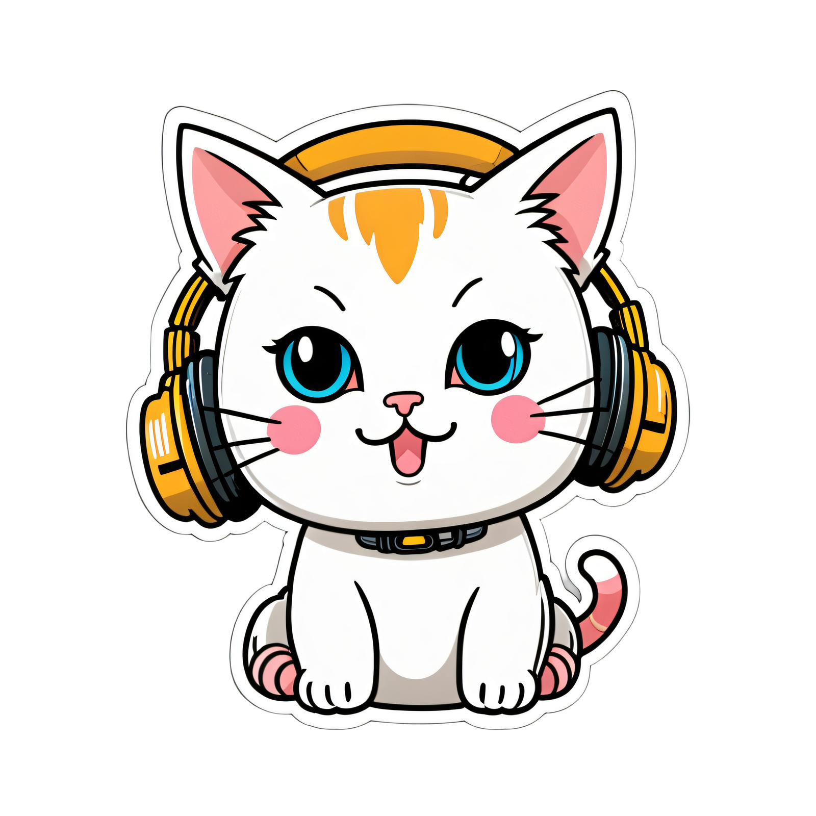 a cute kawaii cat wearing headphones, sticker st