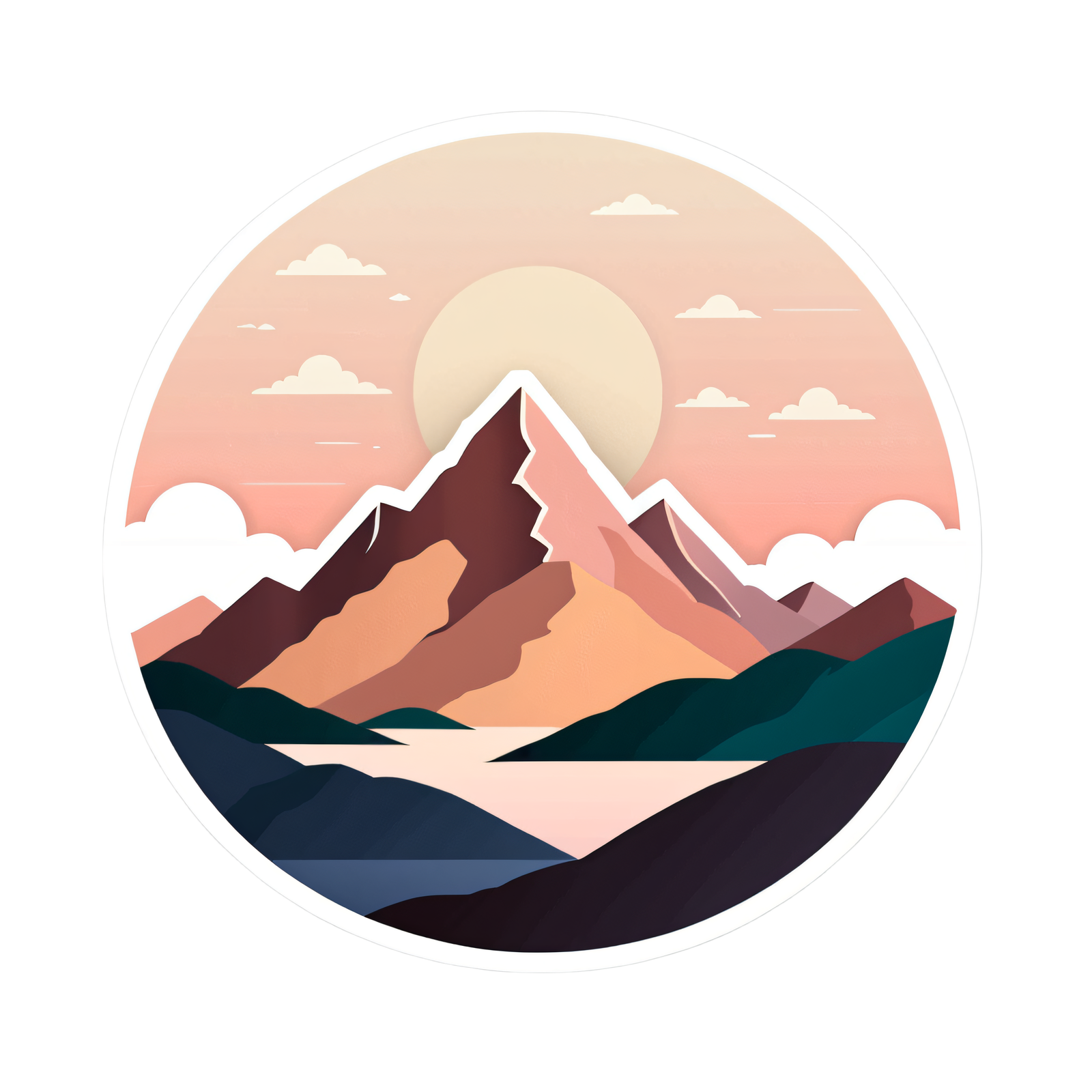 a serene minimalist mountain landscape at dawn,