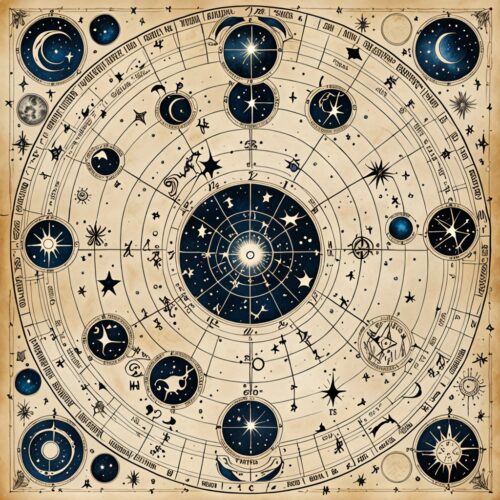 a hand-drawn constellation map of a fantasy zodi