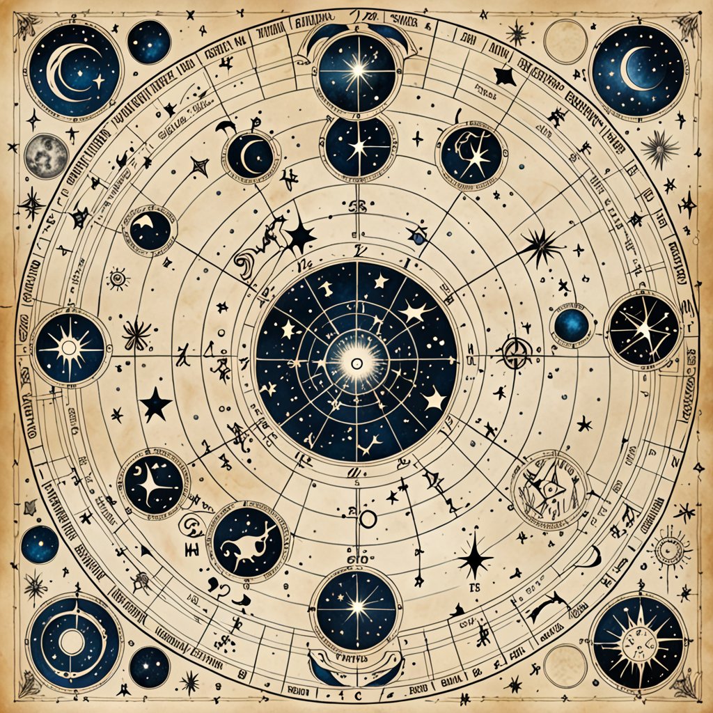 a hand-drawn constellation map of a fantasy zodi