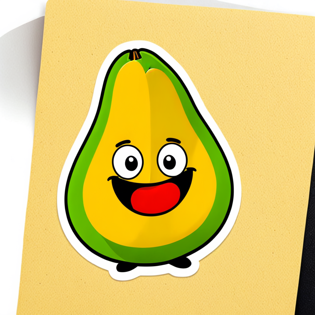 a happy cartoon avocado mascot, sticker