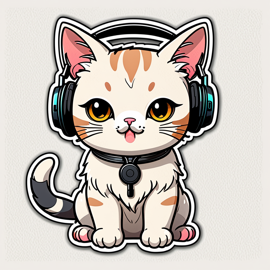 a cute kawaii cat wearing headphones, sticker st