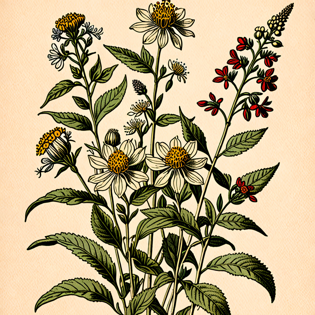 vintage botanical illustration of wildflowers, c