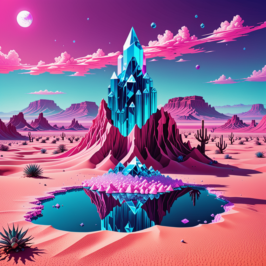 a surreal desert with floating crystals, vaporwa