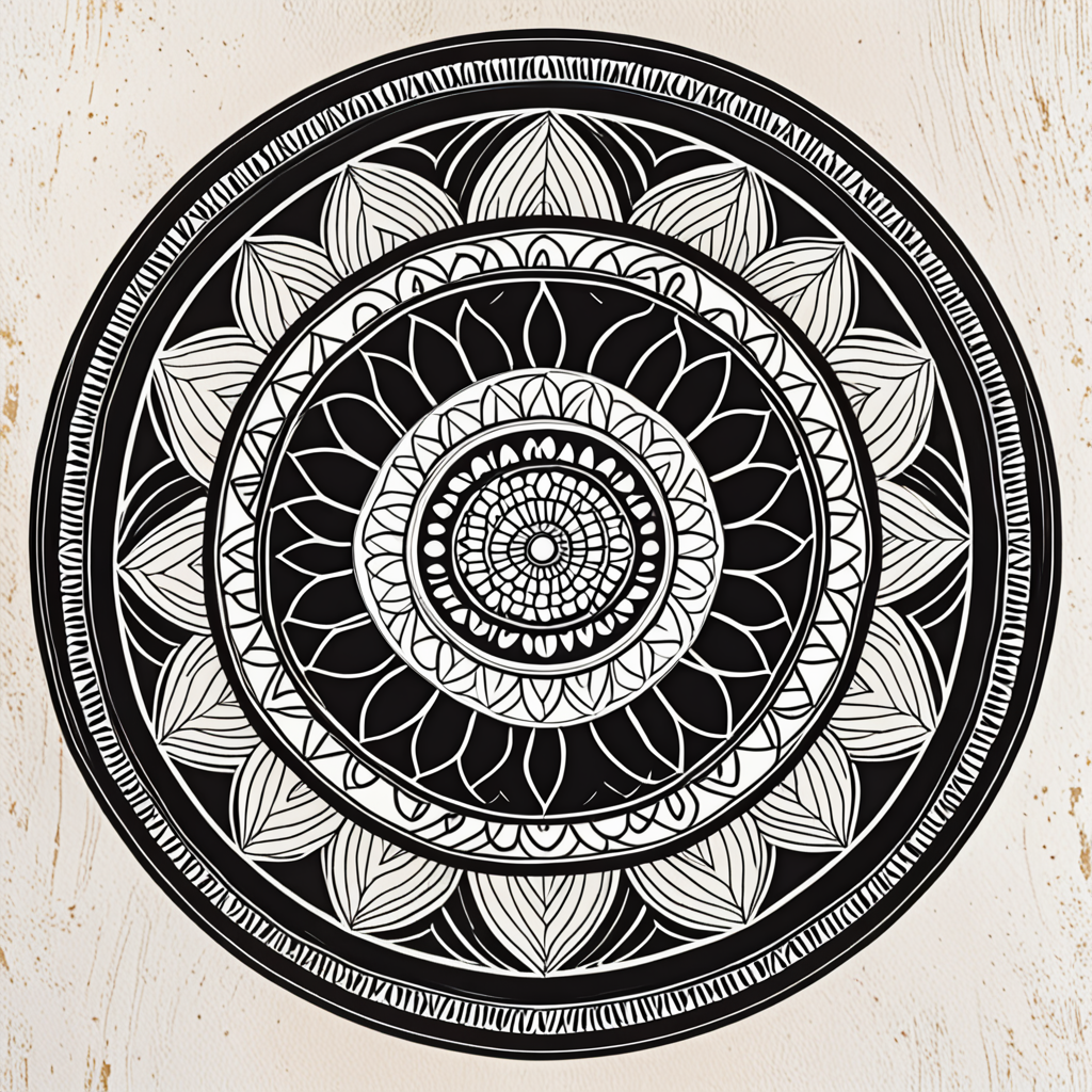 a bold geometric mandala, symmetrical, high-contrast, printable wall art