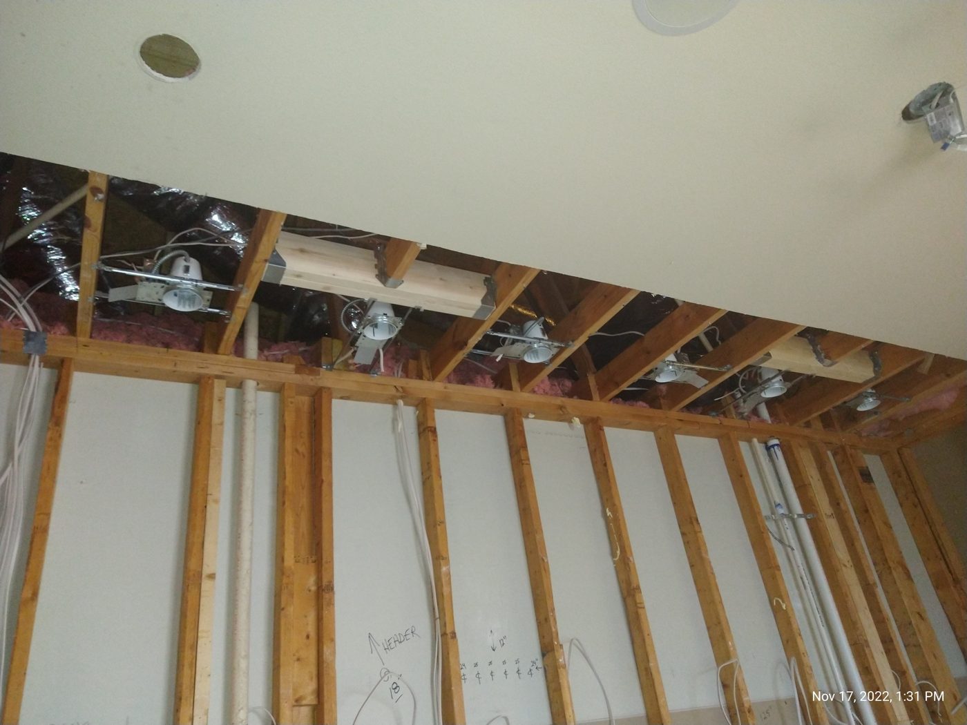 Ceiling framing and rough-in, coordinated with plumbing and electrical
