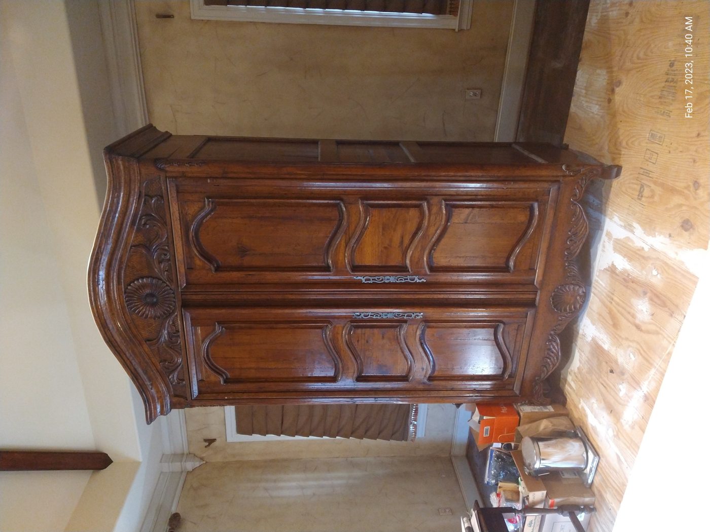 Restored ornate antique wood cabinet