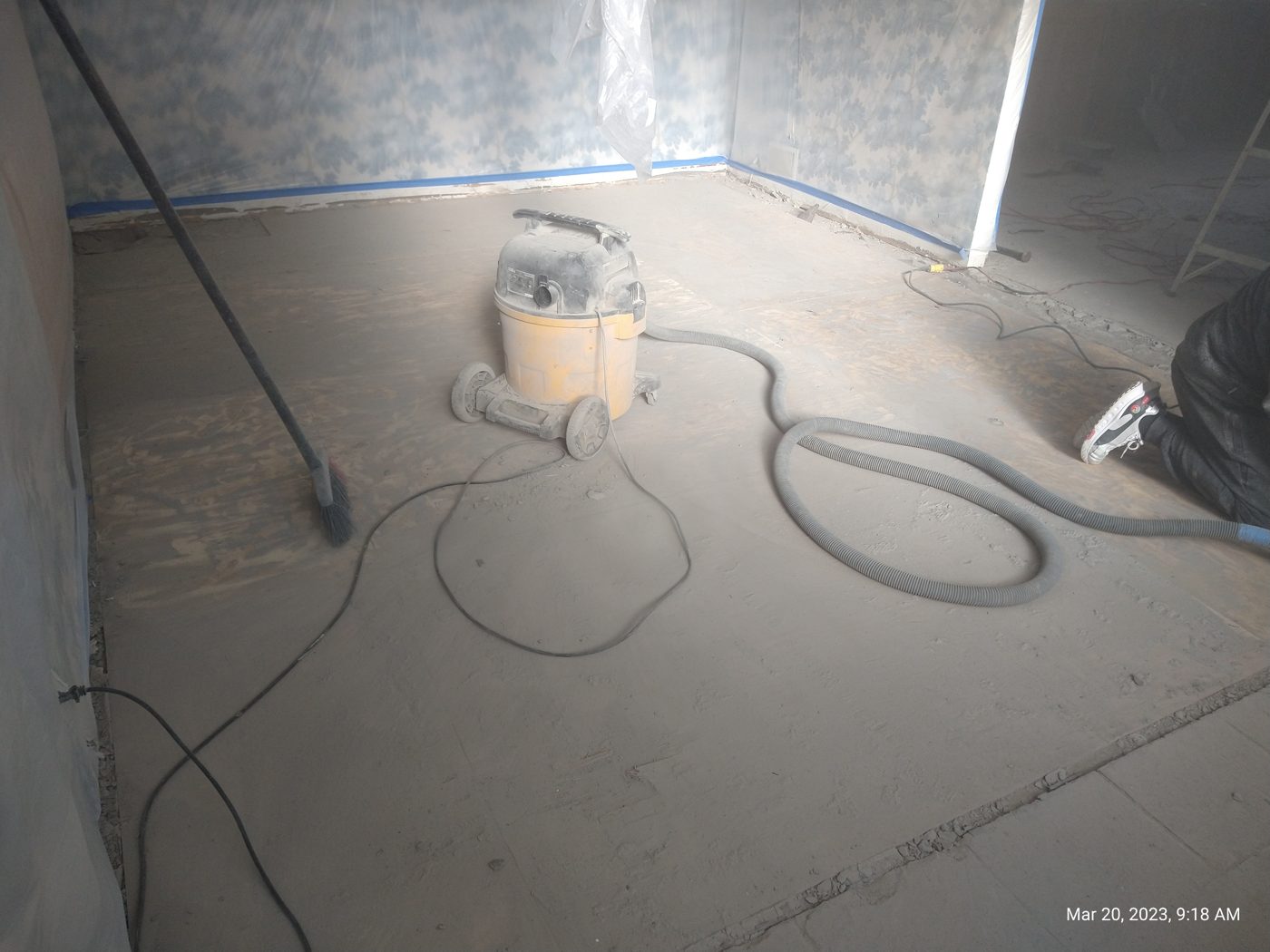 Slab prepped and leveled for new flooring
